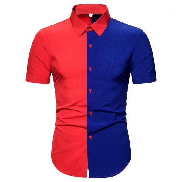 

casual shirt two-color stitching lapel short sleeve blouse male simple fashion slim shirts summer new arrival 20201, White;black