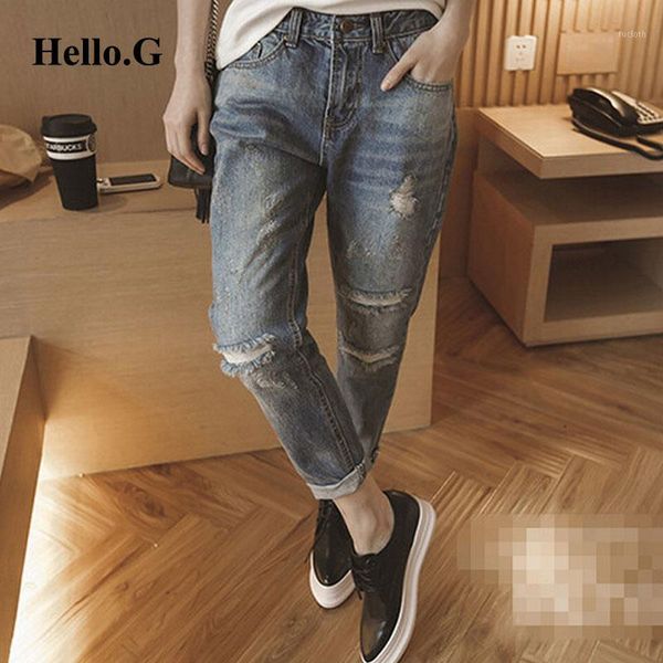 

plus size xxxxxl street summer harem pants women casual washed holes denim jeans female boyfriend jeans for women trouser 20161, Blue