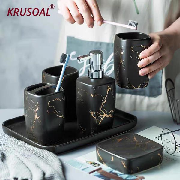 

bath accessory set marble ceramics bathroom 5pcs soap dispenser/tooth brush holder/tumbler/soap dish tray decoration accessories
