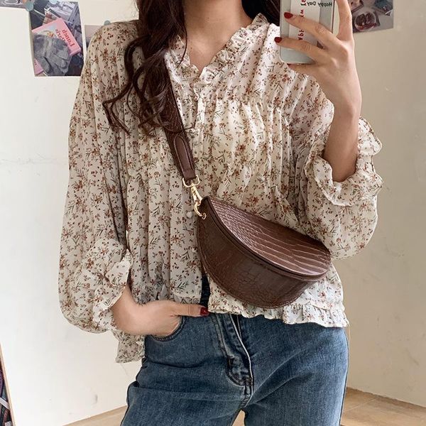 

20202 new vintage bag crocodile women's bag saddle wide shoulder strap shoulder cross-body small pu factory outlet