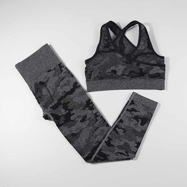

new 2 piece set women camo seamless yoga set fitness clothing sportswear scrunch butt gym leggings sports bra workout sport suit, Black;red