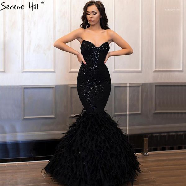 

party dresses dubai luxury feathers sequined evening 2021 black sparkle sleeveless gowns serene hill la608421, White;black