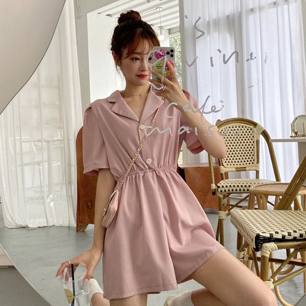 

new loose 2021 mode breaks plus size (s-3xl) elegant up wide female playsuits short elastic waistline break k7zb, Black;white