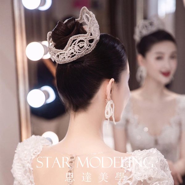 

water dance b2150 bridal headdress new korean style ring crown handmade beaded luxury portrait wedding dress hair accessories, Silver