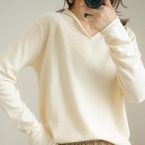 

fall knitting sweater women casual stretch fake hood v neck collar fashionable viscose stylish female pullover autumn spring, White;black