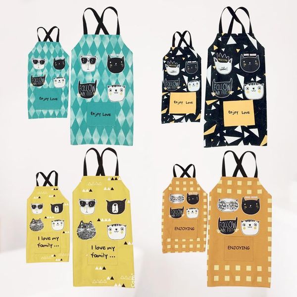 

aprons 1pcs kitchen cotton linen apron sleeveless for men women home cleaning tools waterproof and oil parents children apron1