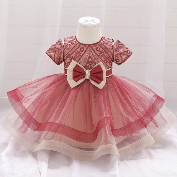 

girl's dresses infant baby dress beading bow christening gown clothes 1st birthday for girl princess christmas costume1, Red;yellow