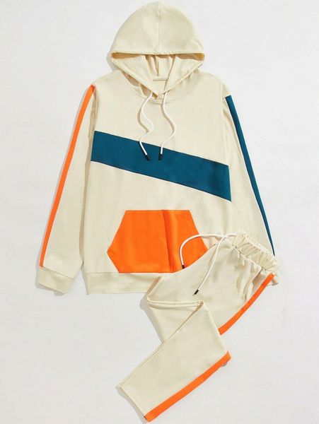 

men cut and sew drawstring hoodie & sweatpants x0og#, Gray