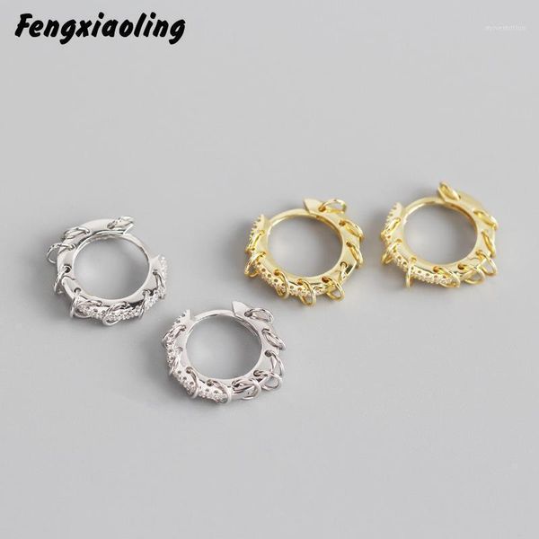

Fengxiaoling 100% Genuine 925 Sterling Silver Light Luxury Zircon Hoop Earrings For Women Fine Jewelry Cute Accessories 20201, Golden;silver