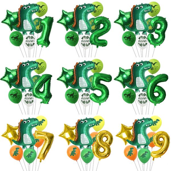 

7pcs/lot dinosaur set happy birthday party decor inflatable number foil balloon baby shower globos decoration