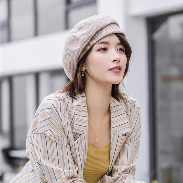 

berets women wool beret for elegant lady winter female cotton hats plaid vintage octagonal casual boina autumn girl cap chapeau femme1, Blue;gray