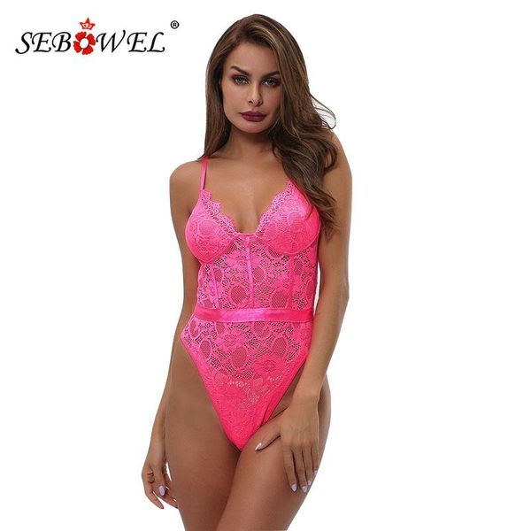 

women's jumpsuits & rompers sebowel hollow out sleeveless lace bodysuit 2021 summer female deep v low cut green white ladies bodies top, Black;white