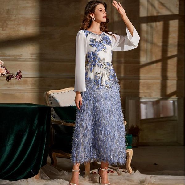 

caftan turkey vestidos musulman marocain long robe kimono dress women dubai arab feather european american clothing, Black;gray