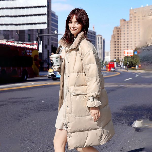 

2021 new winter cotton women's plus size fur collar lamb section long new korean casual bread clothing jacket a20 ogr6, Black