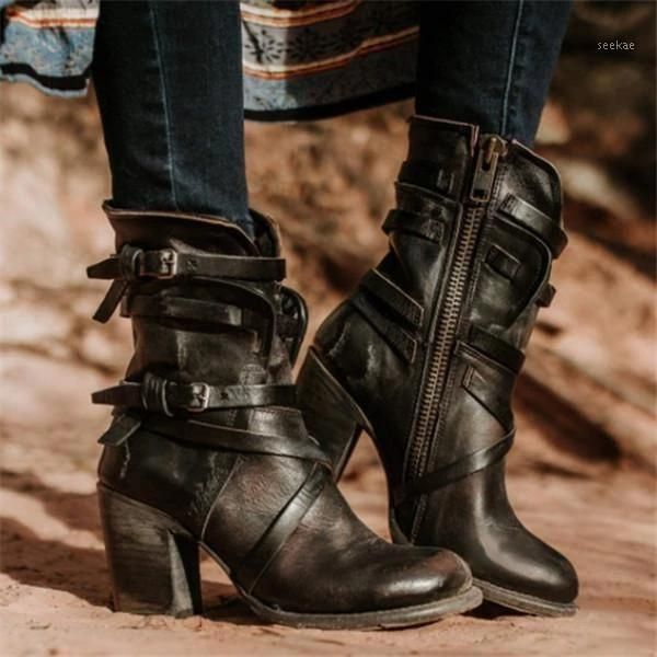 

shujin 2019 pu leather boots shoes women gothic punk combot booties platform boots ankle for women1, Black