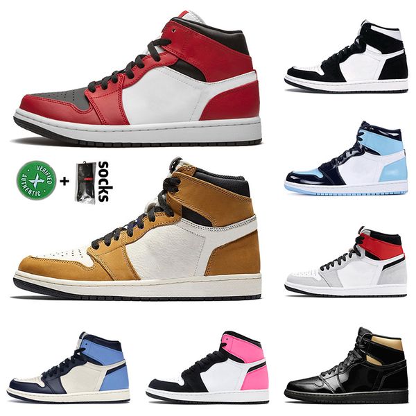 

jumpman 1 1s new quality mid chicago toe mens womens basketball shoes rookie the year high obsidian unc patent trainers sport sneakers 36-47