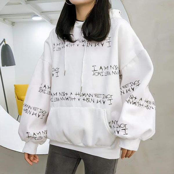 

ulzzang winter new fashion large size loose letter print hip hop hooded sweatershirt female fun harajuku m 2xl sweatshirt, Black