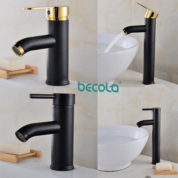 

becola 4 size bathroom black faucet stainless steel 304 washbasin basin mixer black+golden tap basin sink water tap black mixer