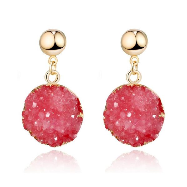 

dangle & chandelier round resin natural stone style earrings women fashion raw crystal quartz irregular gift, Silver