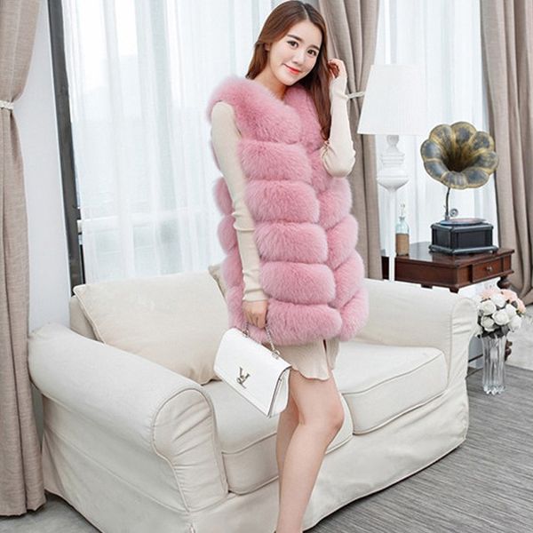 

women faux fur vest coat winter jacket sleeveless femme hiver t200506, Black