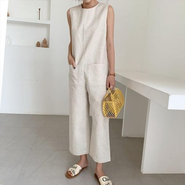 

japan style casual office ladies elegant summer jumpsuit women loose straight plain simple beige travel beach female rompers, Black;white