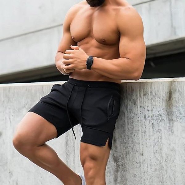 

men's shorts men's summer sport loose casual solid drawstring waist gym running fitness short with zipper pockets men qiucker dry1, White;black
