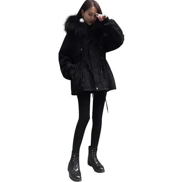 

2020 new winter women jacket fashion thick warm solid color cotton coat hat detachable outwear windbreaker 2 colors size s-4xl, Black