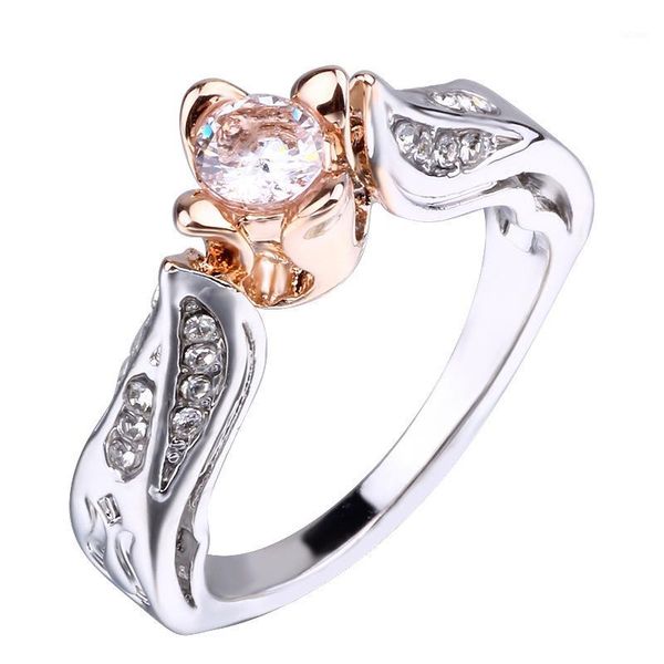 

golden rose women flower ring fashion wedding rings1, Golden;silver