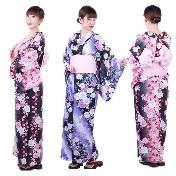 

traditional japanese yukata kimono dress for women haori floral cherry cosplay costumes asian long robes pajamas clothing1, Red