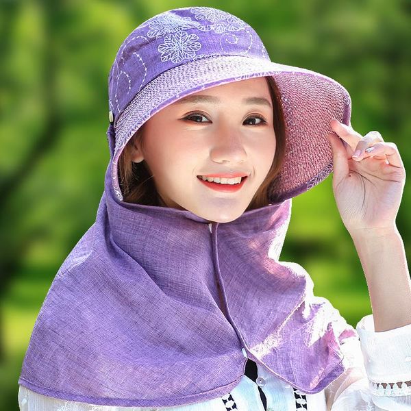 

wide brim hats 2021 spring and summer women sun hat big full protection neck female thin straw breathable fold, Blue;gray