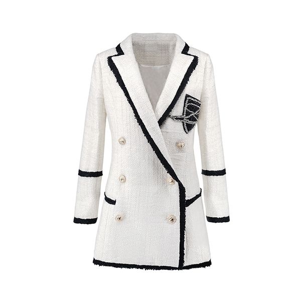 Plus size xxxl mulheres high street longas jaquetas pista de pista breasting breasted cor sólida branco blazers chique de alta qualidade 201201