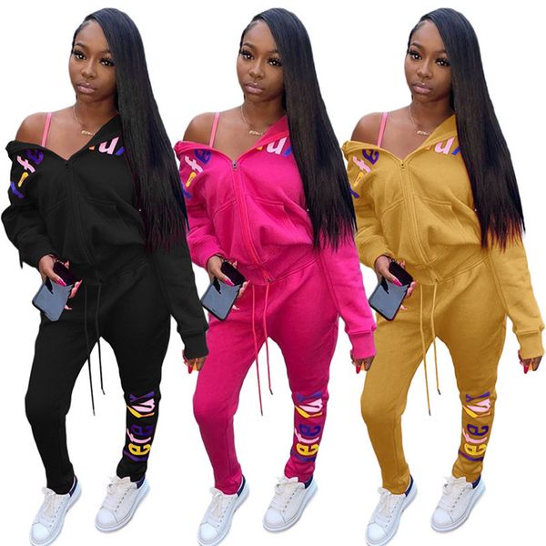 

women 2xl designer long sleeve fall winter casual clothing tracksuits jacket leggings 2 piece sets plain outfits cardigan capris dhl 4078, Black