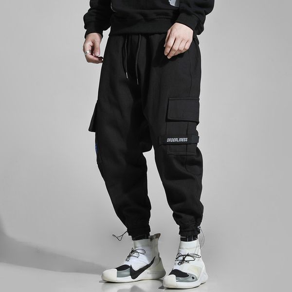

2021 new autumn winter newly fashion men jeans loose fit big pocket casual cargo pants streetwear hip hop joggers velvet warm trousers 4bzg, Blue