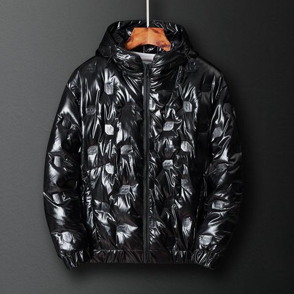 

winter new style bright surface down jacket mens white duck coat wear fashion casual warm cotton-padded cloth, Black