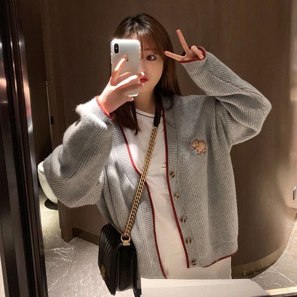 

cyvzn новой осень ленивый корейский v-образный вырез академизма 2019 рыхлые одышек вязаного кардигана женских свитера fashionfashion корейск, White;black