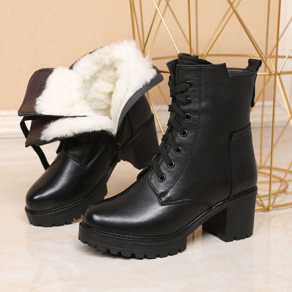 

top коровьей cross ремешок боковой молнии в трубе ботинка женщин сапоги теплый снег сапоги внутри плюша / шерстяные теплые ботинки женщина m, Black