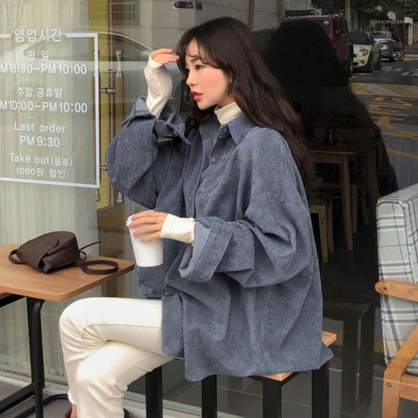 

women's blouses & shirts autumn winter 2021 hong kong style retro high texture corduroy coat loose boyfriends minority women1, White