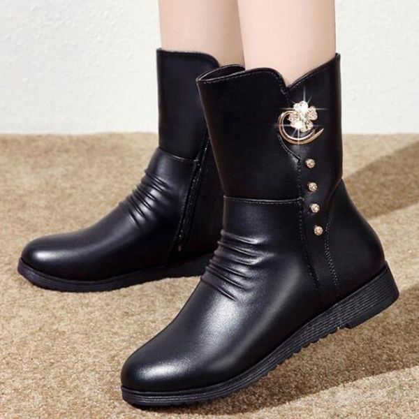 

autumn winter women shoes women's boots warm winter waterproof non-slip mother shoes ladies medium boots snow women kl5421, Black