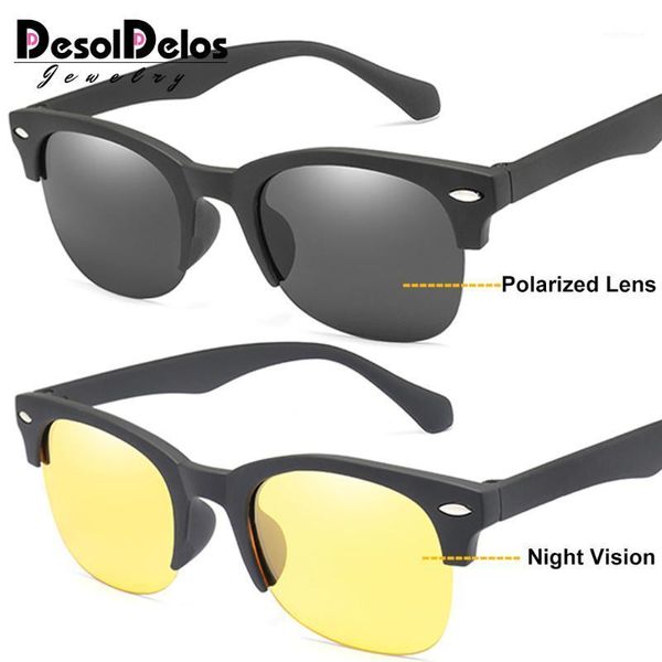 

sunglasses desoldelos semi-rimless polarized men women round mirror sun glasses for driving classic oculos feminino uv4001, White;black