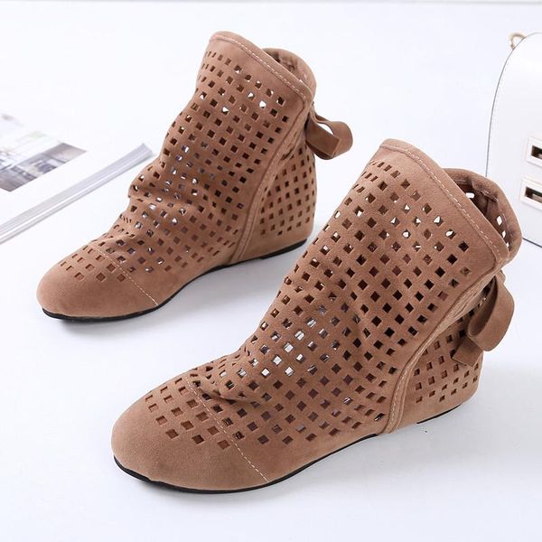 

2020 new women summer boots flat low hidden wedges cutout bow boots ladies dress casual shoes size 34-43, Black