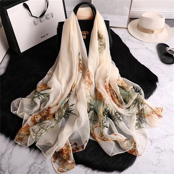 

designer brand women scarf fashion print silk scarves floral summer beach stoles sunscreen shawls and wraps pashmina y201007, Blue;gray