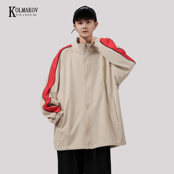 

men's jackets kolmakov korean patchwork 60% cotton cardigan coats high-necked windbreaker loose streetwear male 4 color s-3xl, Black;brown