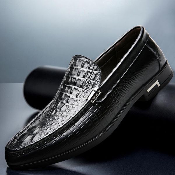 

crocodile pattern pu leather dress shoes men shoes for business casual formal for wedding party leather loafers men, Black