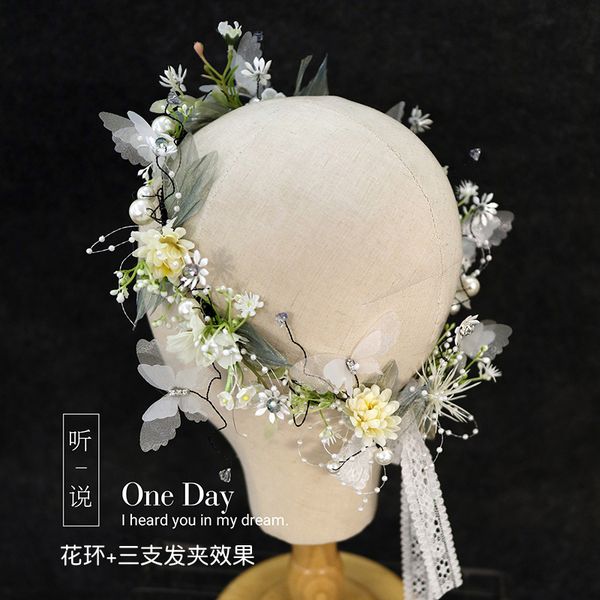 

sweet little fresh super xianmeisen garland hairpin bridal headdress headband crown suit butterfly wedding jewelry, Silver