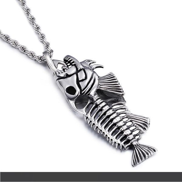 

new design jewelry stainless steel fish pendant necklace for men long twisted chain necklace cool gifts, Silver