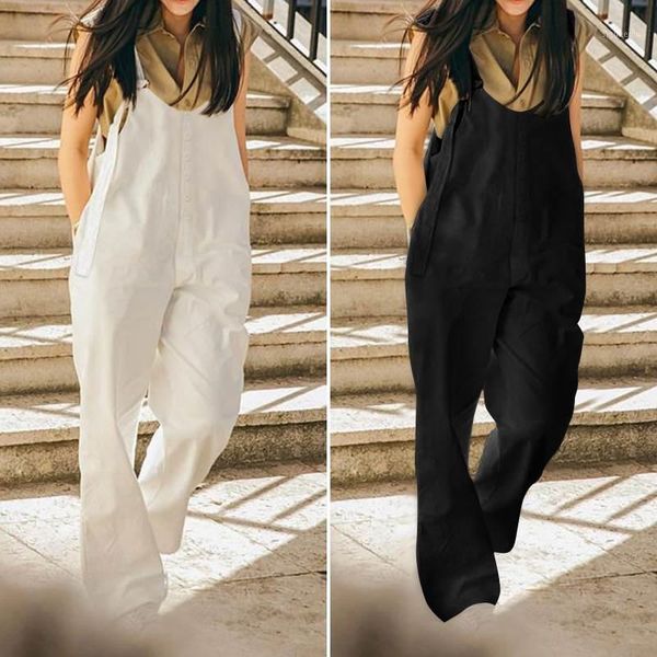 

long jumpsuits women casual harem pants celmia spaghetti straps playsuits buttons solid rompers work vintage overalls 5xl1, Black;white