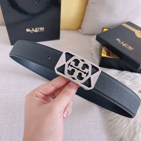 

men's real palm print double-sided head leather steel buckle leisure business versatile 2022 trend belt men, Black;brown