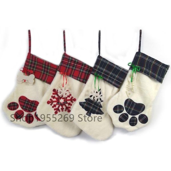 

xmas хлопковые чулки оптовая продажа 20 шт. / лот пэт-собака плед лапа упаковка новогодняя мешковина рождественские чулки 2018 рождественски