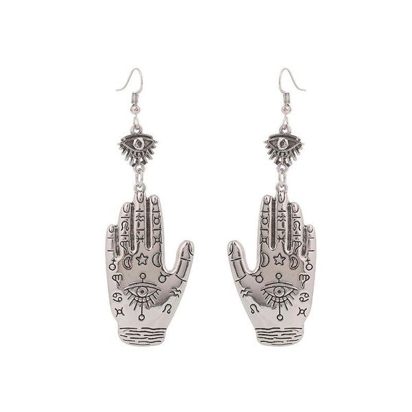 

Vintage Evil Eye Hasma Fatima Hand Lucky Drop Earrings Religious Jewelry, Silver