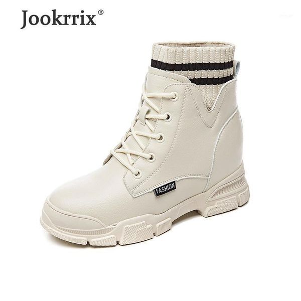 

jookrrix 2020 women autumn female fashion ankle boots for lady genuine leather comfortable wedges thick sole shoes black zb10281